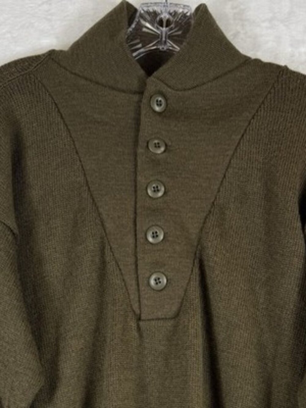US Army Sweater Large Wool Green Men Henley Pullover Jeep Mechanic Vintage 90s